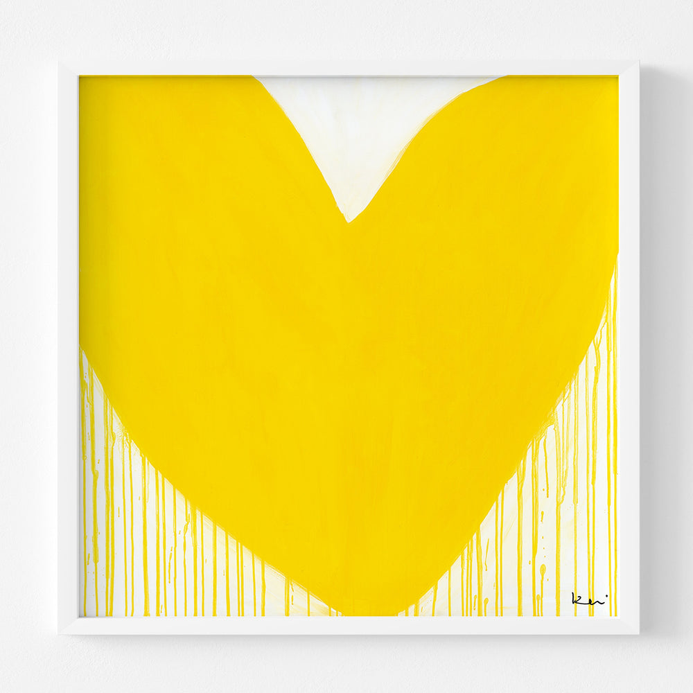 Mad Love Drippy Heart yellow art print by Kerri Rosenthal - Unique artwork for living room wall decor