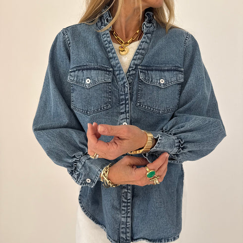 Puff Sleeve Denim Shirt