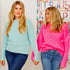 Neon hot pink & aqua blue cashmere long sleeve sweaters "It's just a blip" - Sweater by Kerri Rosenthal