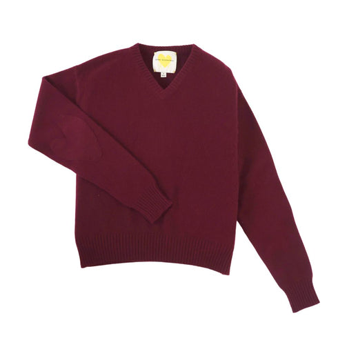 Frenchy cashmere v-neck patchwork pullover burgundy dark red sweater - Cute designer cashmere women's sweaters by Kerri Rosenthal