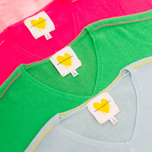 Camille V Neck 100% Cashmere Sweater colorful - cute stylish designer fashion sweaters - hot pink, green, aqua