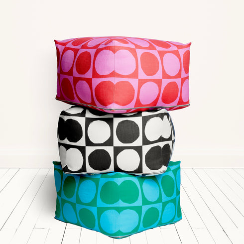 Colorful Yin + Yang Oyster Linen Fabric Soft Floor Block Ottoman by Kerri Rosenthal
