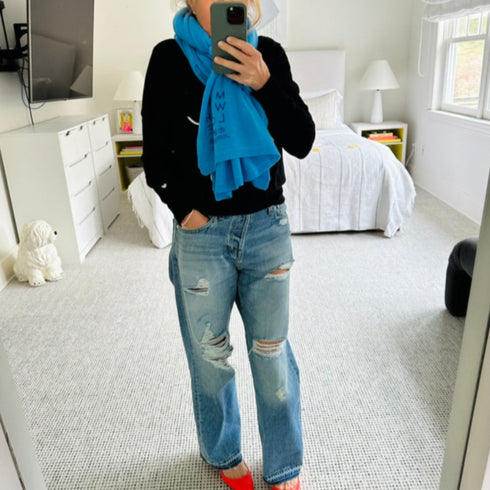 KR 100% featherweight cashmere wrap scarf bright lightening blue - designer fashion wraps scarves by Kerri Rosenthal