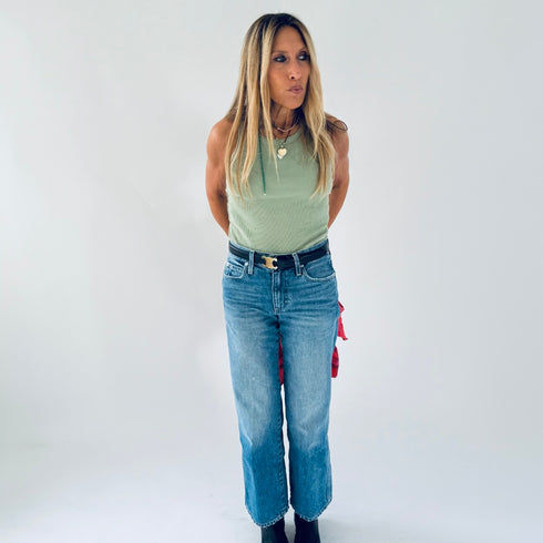 The KR army green ribbed tank top in a cotton blend with a contrast embroidered heart - Shop cute women’s tank tops by Kerri Rosenthal