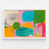 Kerri Rosenthal abstract art print, close-up of teal and green circular forms on coral background