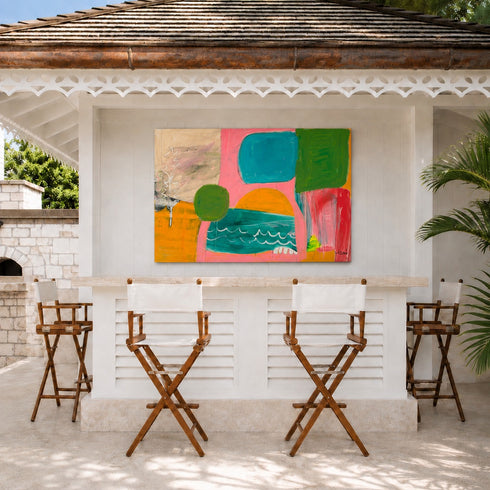 Kerri Rosenthal abstract art print displayed on an outdoor patio