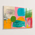 Kerri Rosenthal abstract framed in plexi art print in coral, teal, green, and mustard yellow