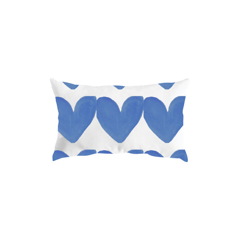 White ground with blue heart Alotta Love delft cute decorative throw pillows by Kerri Rosenthal