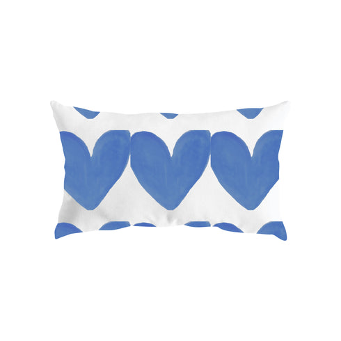 White ground with blue heart Alotta Love delft cute decorative sofa throw pillows by Kerri Rosenthal