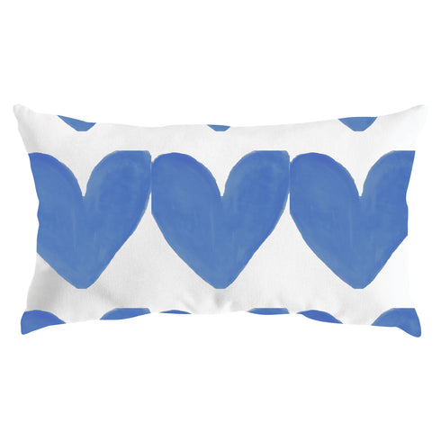 White ground with blue heart Alotta Love delft cute decorative throw pillows by Kerri Rosenthal