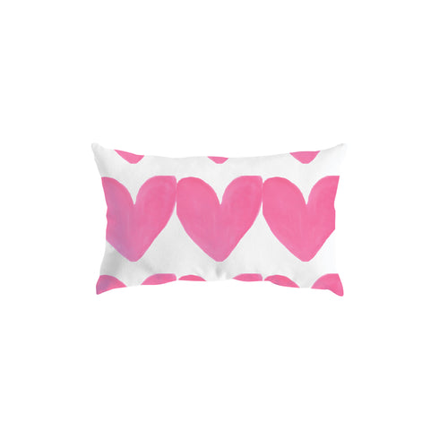 White ground with pop pink hearts Alotta Love throw pillows by Kerri Rosenthal