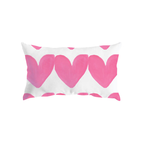 White ground with pop pink hearts Alotta Love throw pillows by Kerri Rosenthal