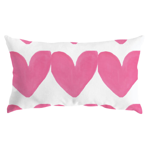 White ground with pop pink hearts Alotta Love throw pillows by Kerri Rosenthal