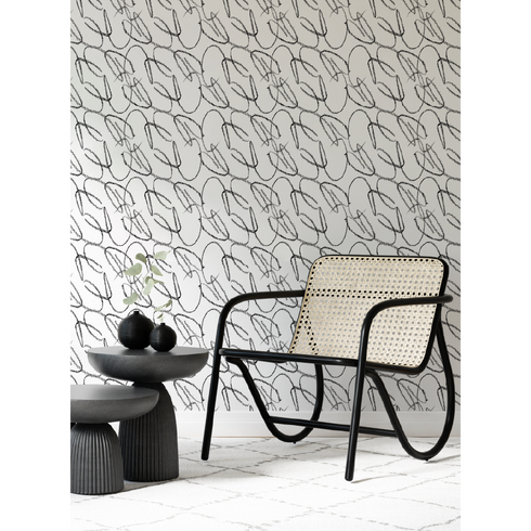 High quality Scribble black & white wallpaper by Kerri Rosenthal - designer wall paper for modern living room decor