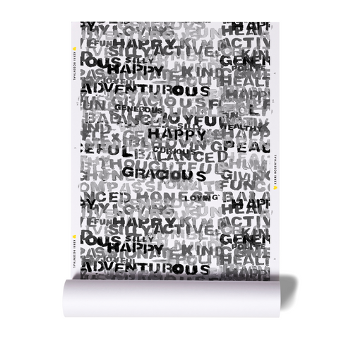 High quality word of the day black and white wallpaper by Kerri Rosenthal - designer wall paper for modern living room decor