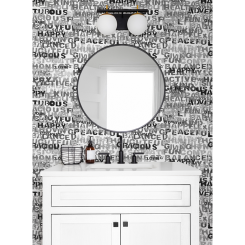 High quality word of the day black and white wallpaper by Kerri Rosenthal - designer wall paper for modern living room decor