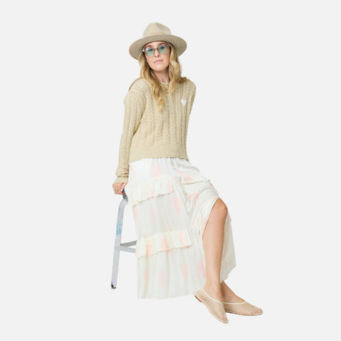 Athena cream satin maxi skirt - Shop women’s cute maxi ruffled skirts by Kerri Rosenthal.