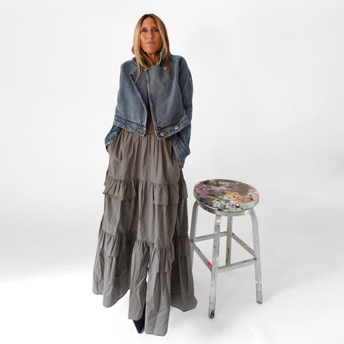 Athena grey ruffle midi dress in 100% cotton - Shop women's cute midi dresses by Kerri Rosenthal.