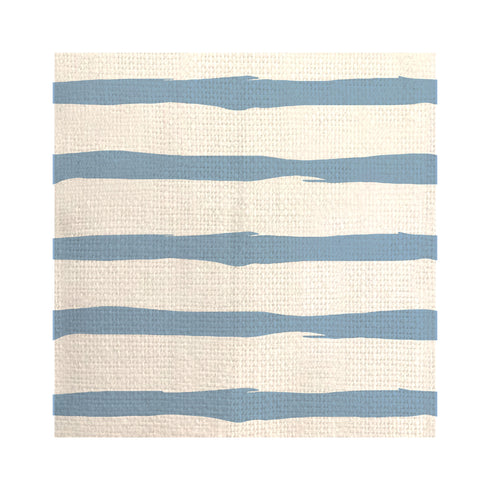 Bibliotheque blue beige stripe cotton oyster linen fabric - Kerri Rosenthal