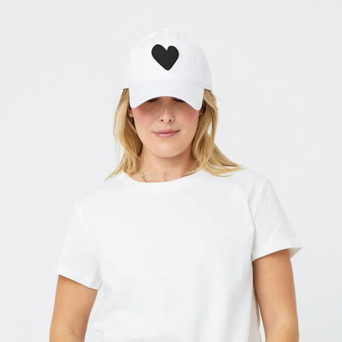 Baseball Heart Patch white and black cap hat 100% cotton - cute baseball caps by Kerri Rosenthal