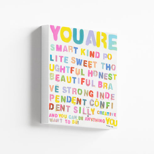 Be Anything Colorful Mini Word Art on Stretched Canvas - Modern original wall artwork for living room or any room in your home by Kerri Rosenthal
