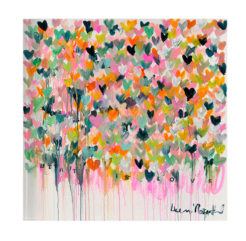 Beauty Is Love Block of Love Acrylic Mini Art Artwork by Kerri Rosenthal's artwork mounted on 3/4" plexiglass acrylic block