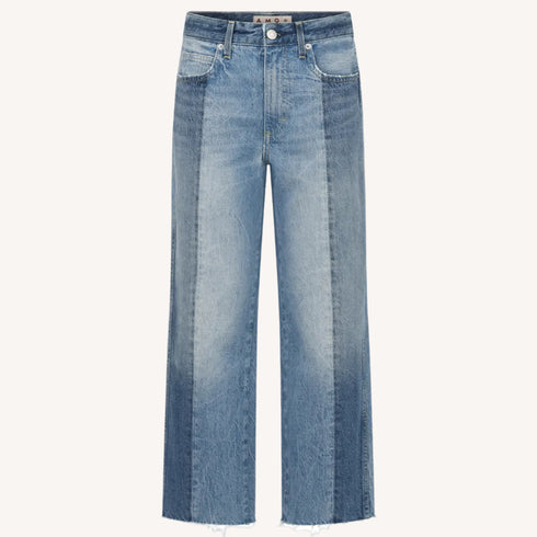 Billie cropped shadow blue cotton denim jeans with a wide straight leg and mid-rise - Shop women’s cute jeans by Kerri Rosenthal