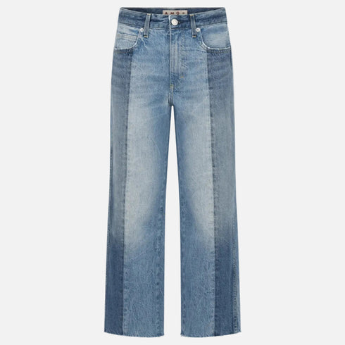 Billie cropped shadow blue cotton denim jeans with a wide straight leg and mid-rise - Shop women’s cute jeans by Kerri Rosenthal