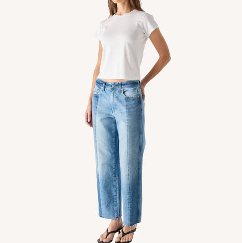 Billie cropped shadow blue cotton denim jeans with a wide straight leg and mid-rise - Shop women’s cute jeans by Kerri Rosenthal