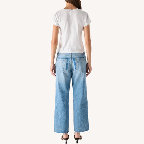 Billie cropped shadow blue cotton denim jeans with a wide straight leg and mid-rise - Shop women’s cute jeans by Kerri Rosenthal
