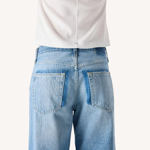 Billie cropped shadow blue cotton denim jeans with a wide straight leg and mid-rise - Shop women’s cute jeans by Kerri Rosenthal