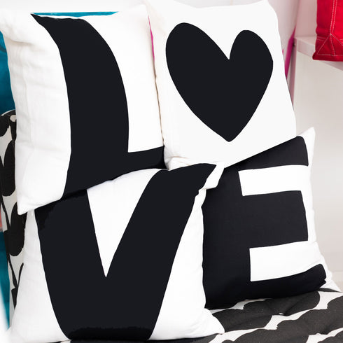Black White Love X Two Pillow Set of 4 cotton linen - Cute designer square throw pillows by Kerri Rosenthal. Perfect for living room home decor.