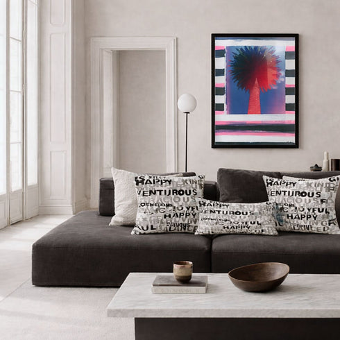 Word of the day black a nd white cute decorative rectangular lumbar throw pillows on couch by Kerri Rosenthal