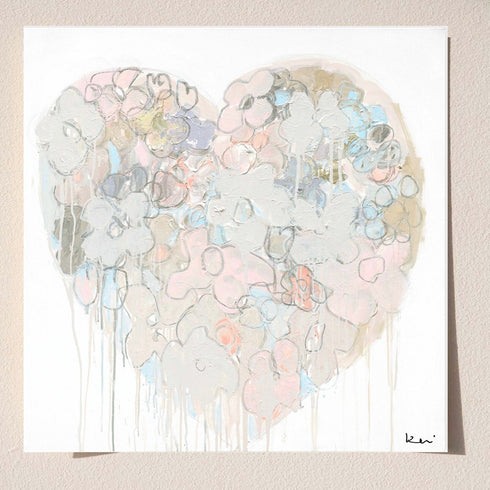 Heart-shaped artwork with pastel colors on a white background
