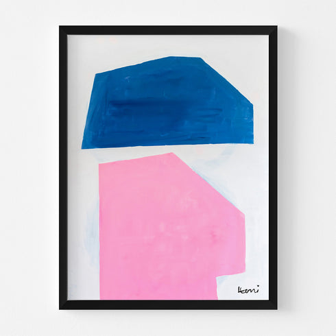 Building Blocks Art Print Black Framed Wall Modern Artwork Pink & Blue - Kerri Rosenthal