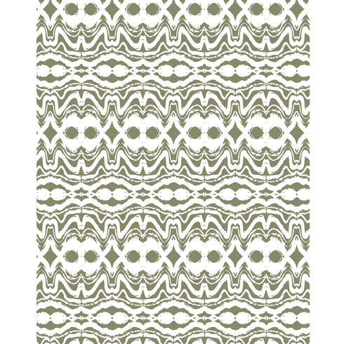 Cactus Palm Ikat green and white wallpaper made on standard clay-coated ground by Kerri Rosenthal