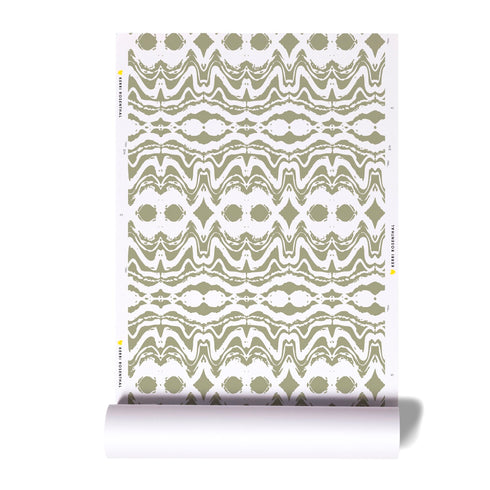 Cactus Palm Ikat green wallpaper made on standard clay-coated ground by Kerri Rosenthal