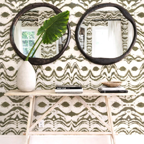 Cactus Palm Ikat green wallpaper made on standard clay-coated ground by Kerri Rosenthal. Perfect for home decor