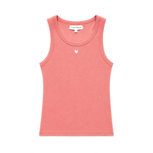 Kerri Rosenthal KR Tank in Cali Rose ribbed cotton with embroidered Imperfect Heart.