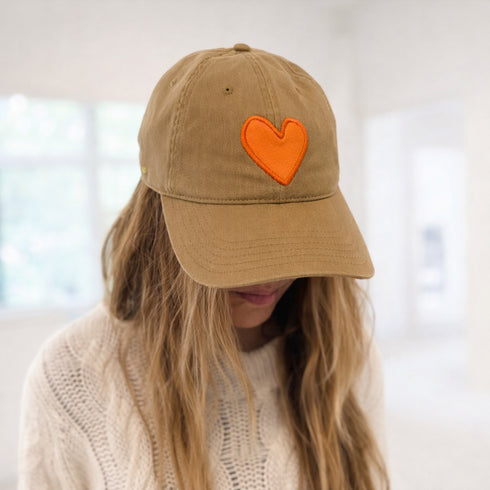 KR Imperfect leather heart camel baseball cap hat in 100% cotton with adjustable strap - Shop women's baseball cap hats by Kerri Rosenthal