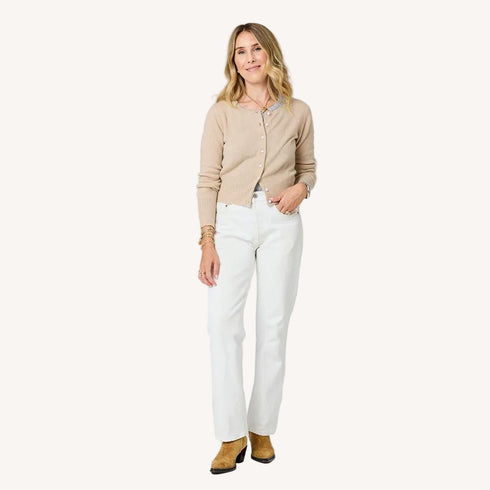 Charmed beige button-down cashmere cardigan - Shop women's cute cardigans by Kerri Rosenthal