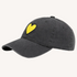 Side view of KR Imperfect heart coal baseball cap hat with yellow heart patch made from 100% cotton and adjustable strap - Shop heart baseball caps by Kerri Rosenthal