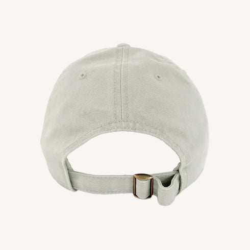 Chenille light grey baseball cap hat in 100% cotton with an adjustable strap by Kerri Rosenthal