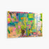 Alternate angled perspective of colorful abstract painting, highlighting dimensional canvas edge with pastel green and pink layered design