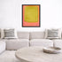 Color Note 1 multicolor wall art print with throw pillows on couch - Shop unique wall artwork decor for the living room by Kerri Rosenthal
