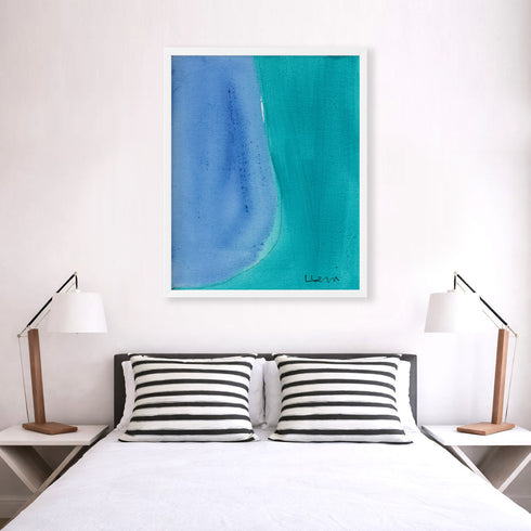 Color Note 2 multicolor blue wall art print with square black white stripe throw pillows - Shop unique wall artwork decor for bedroom by Kerri Rosenthal