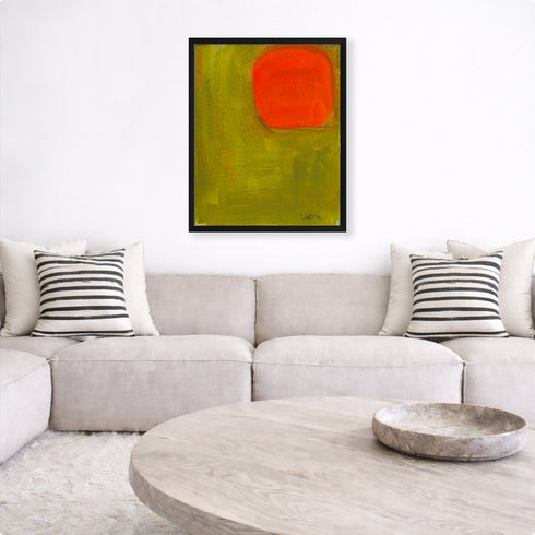 Color Note 3 multicolor wall art print with throw pillows on couch - Shop unique wall artwork decor for the living room by Kerri Rosenthal