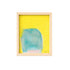 Framed abstract art with a blue shape on a yellow background