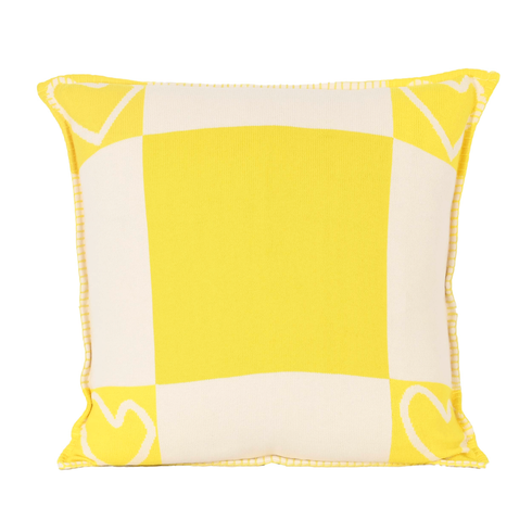 Core Imperfect Heart Throw Pillow in yellow sunshine color with cream and yellow heart design - cute decorative pillows for home decor made with cotton cashmere by Kerri Rosenthal.