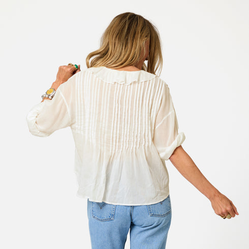 Rosen cream ruffle blouse in 100% cotton - Shop women's cute blouses by Kerri Rosenthal.
